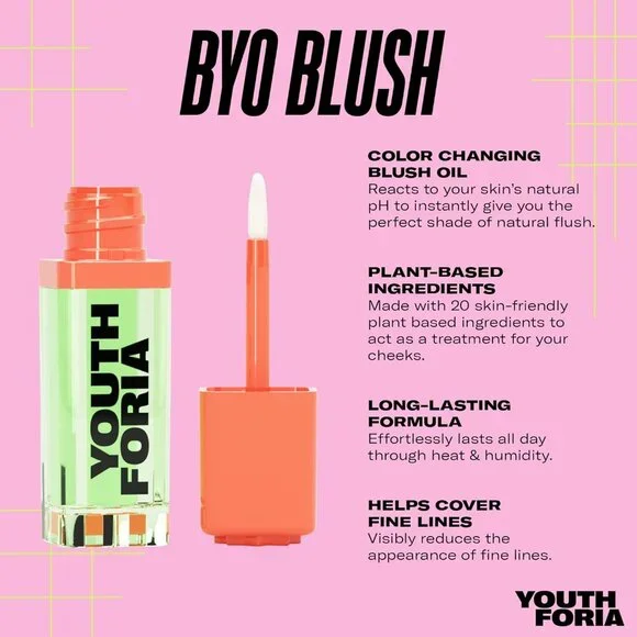 Youthforia BYO BLUSH Color Changing Blush Oil pH react clean beauty makeup NEW - Picture 2 of 9